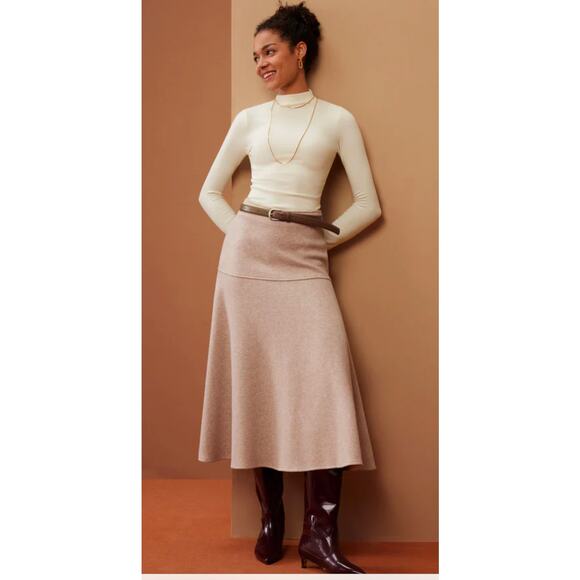 OGL Soft Flared Midi Skirt Heather Oatmeal L - Picture 1 of 10